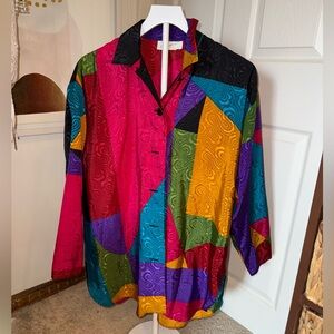 Colorblock Silk-Blend Men’s Button-Up Shirt - Multicolor